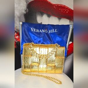 Verano Hill Gold Croc-Embossed Chain Bag